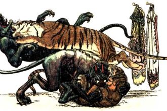 Tigers fighting Demons